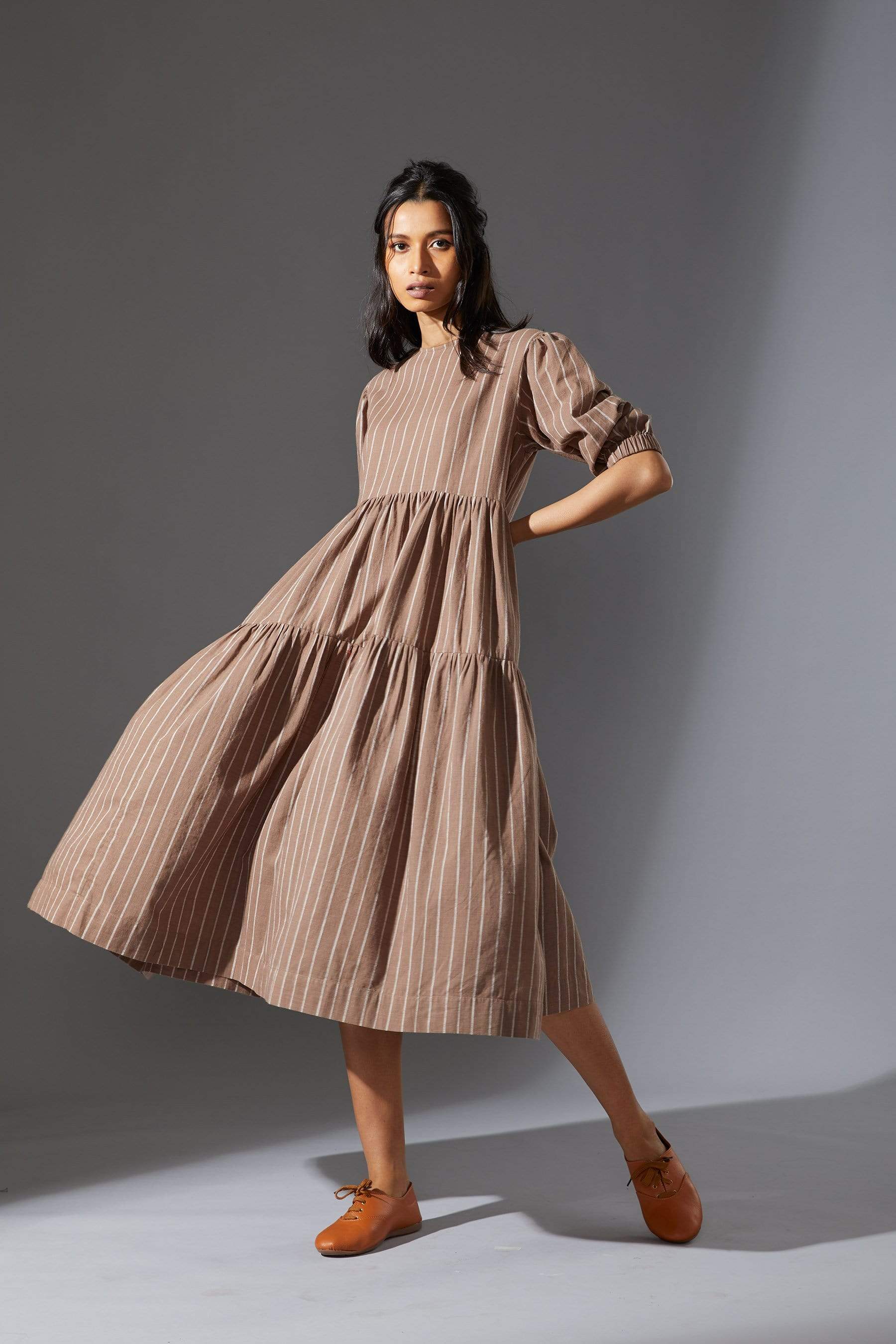 beige tiered dress Amanda Tiered Dress in Cream main image 1