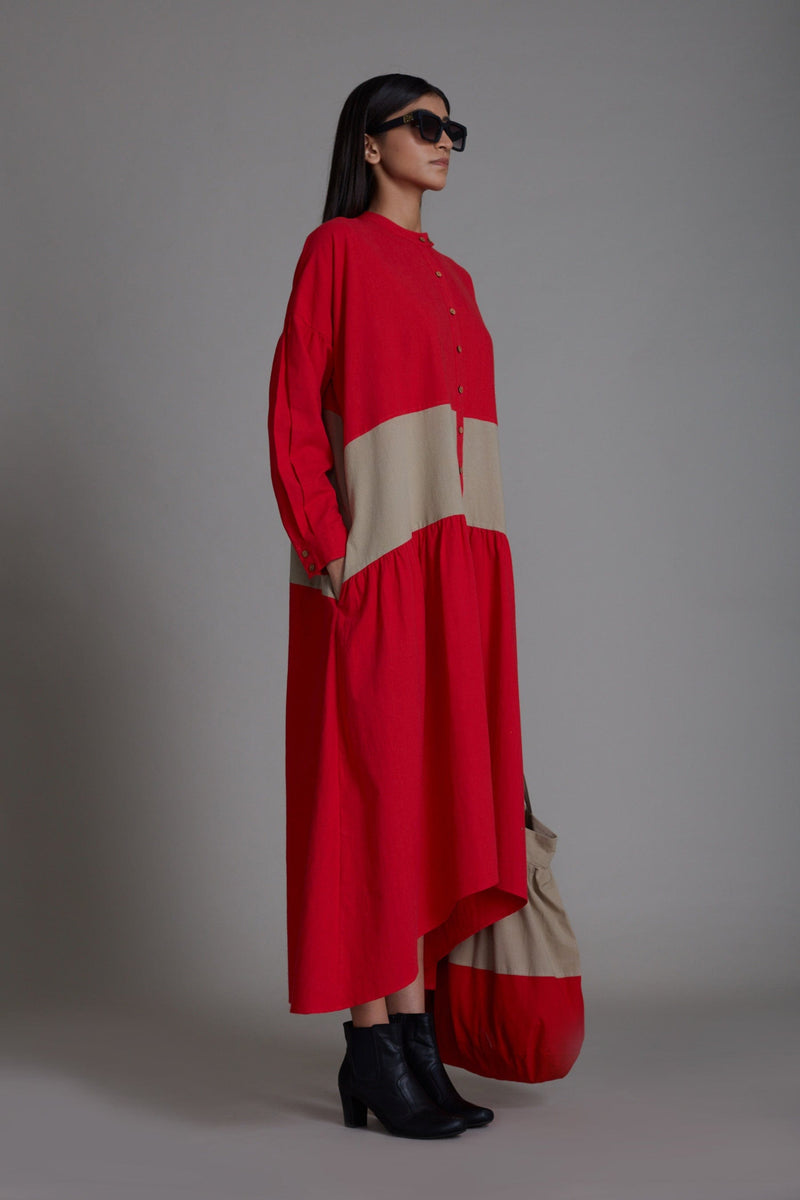 Mati Dresses Red & Beige Band Dress