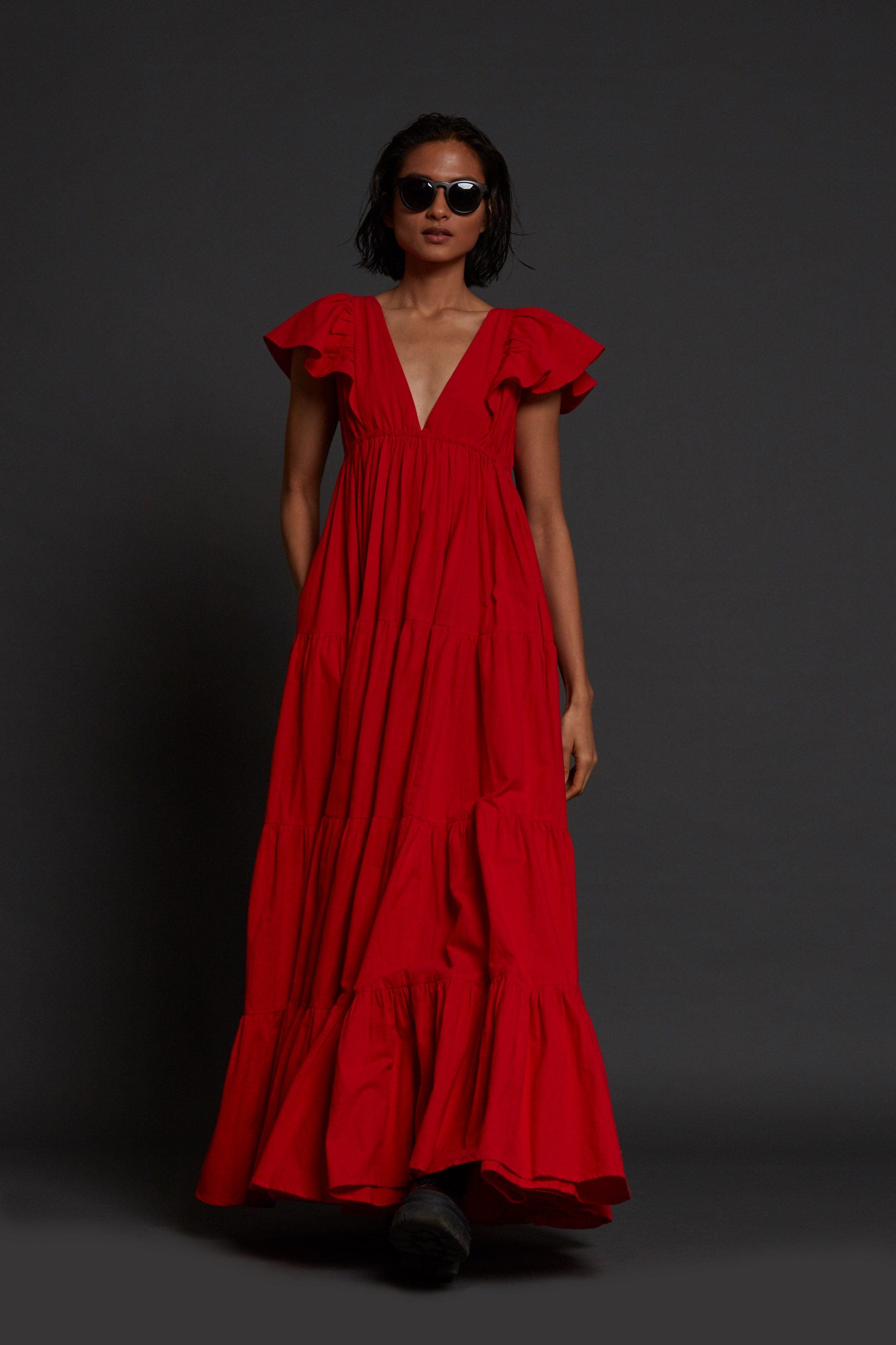 Handcrafted from Handwoven Organic Cotton Red Gown Dress for Women by Sustainable Fashion Clothing Label MATI