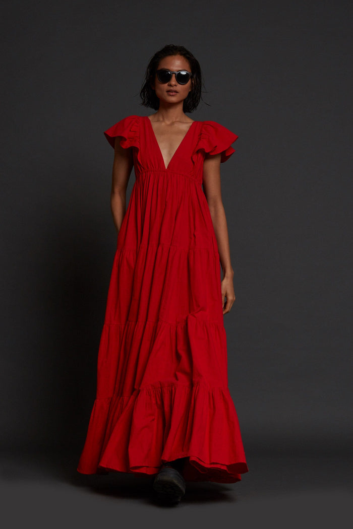 Handcrafted from Handwoven Organic Cotton Red Gown Dress for Women by Sustainable Fashion Clothing Label MATI