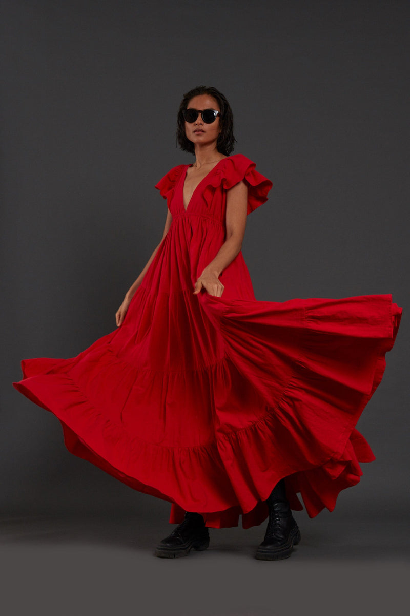 Mati Dresses Red Tiered Gown