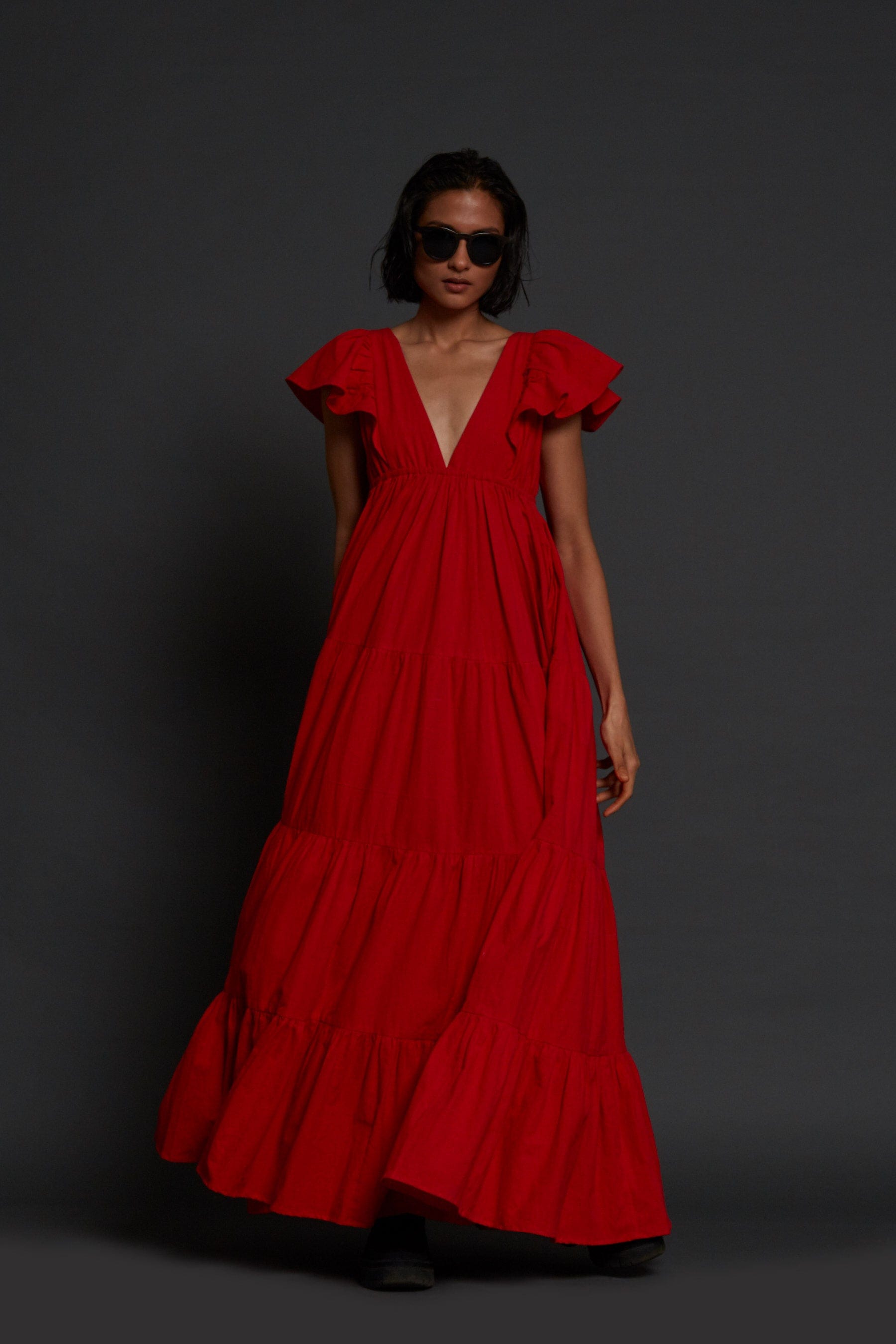 Handcrafted from Handwoven Organic Cotton Red Gown Dress for Women by Sustainable Fashion Clothing Label MATI