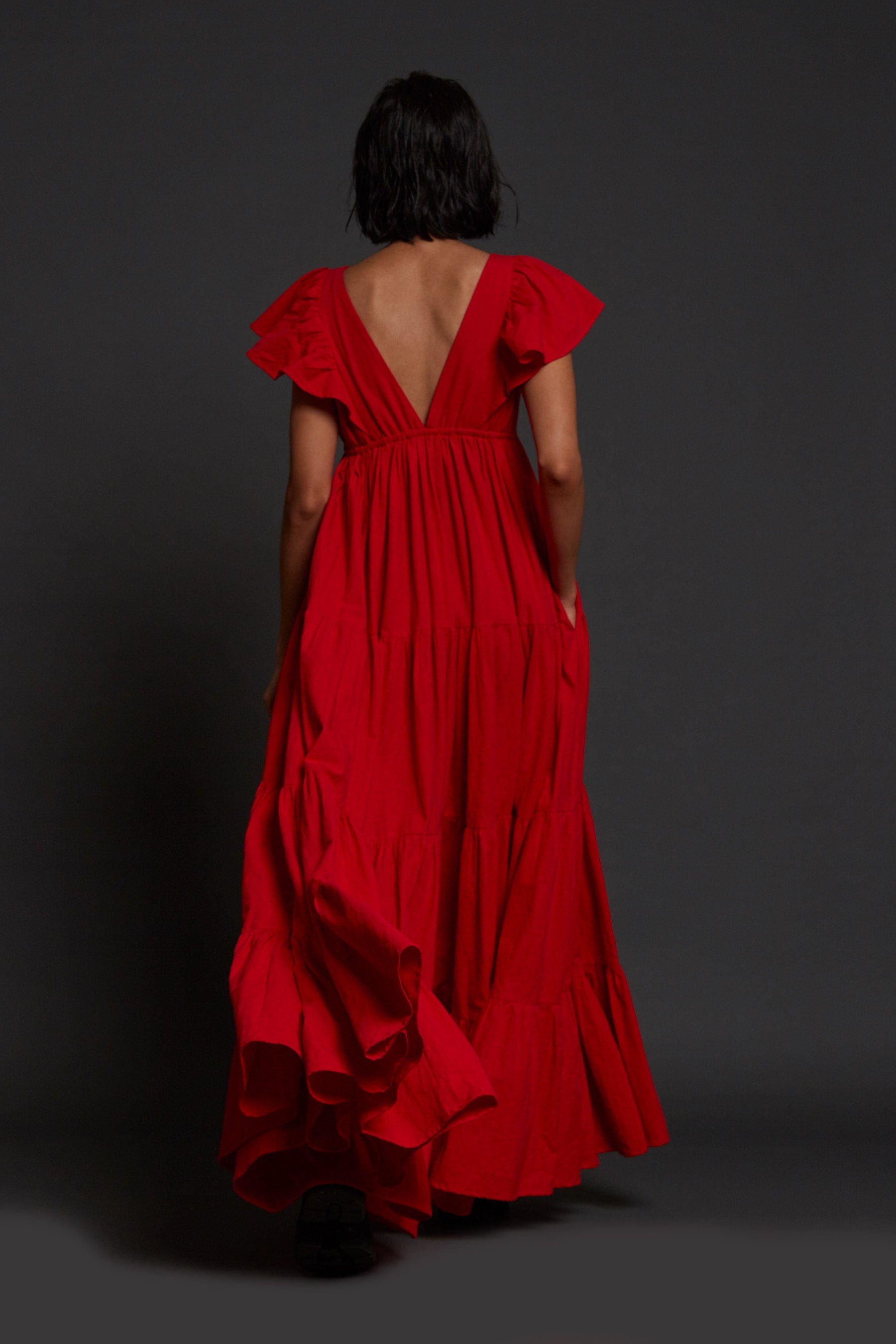Handcrafted from Handwoven Organic Cotton Red Gown Dress for Women by Sustainable Fashion Clothing Label MATI
