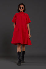 Handcrafted from Handwoven Organic Cotton Red Tora Dress for Women by Sustainable Fashion Clothing Label MATI
