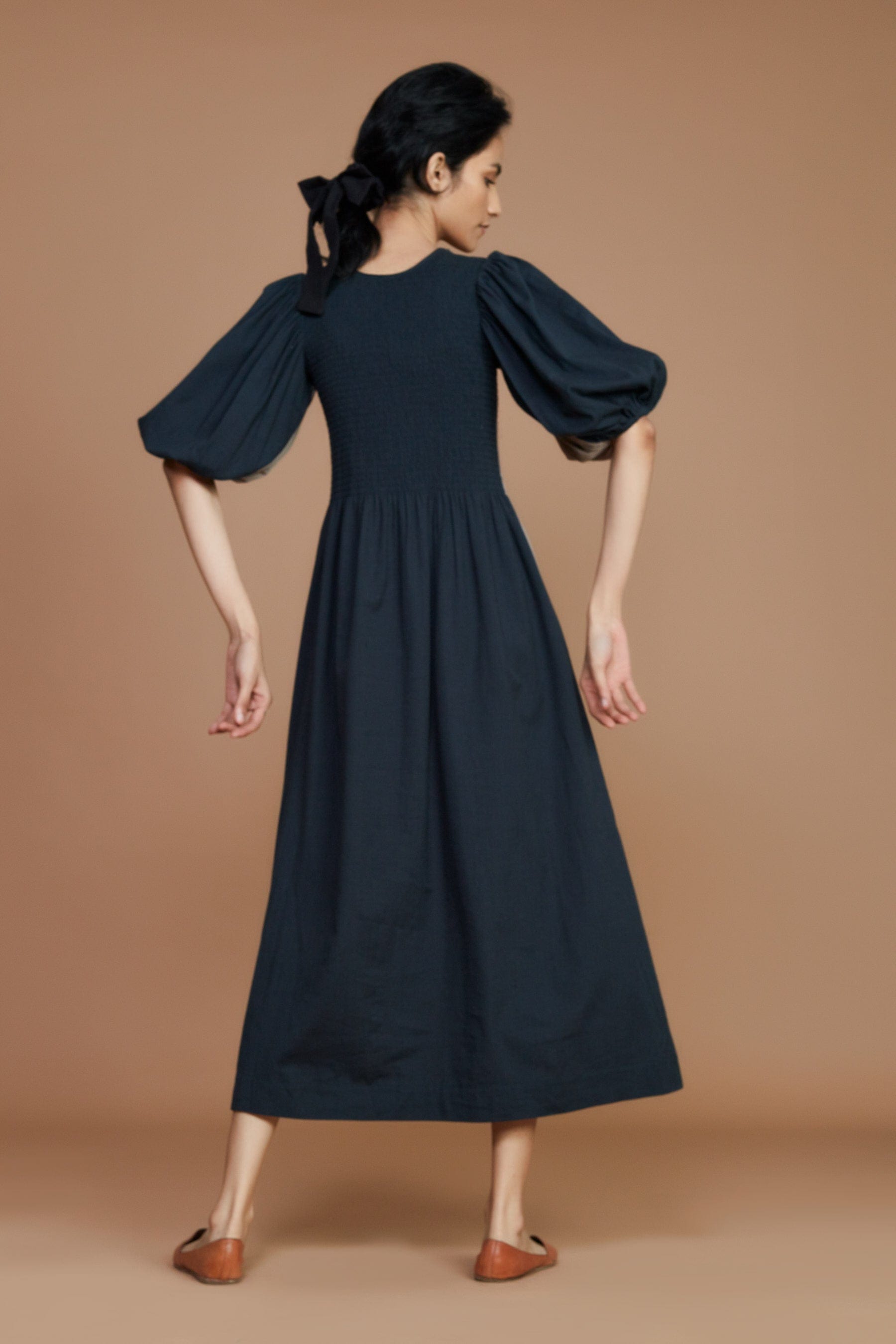 Handcrafted from Handwoven Organic Cotton, Black and Gray Reversible Dress for Women by Sustainable Fashion Designer Clothing Label MATI