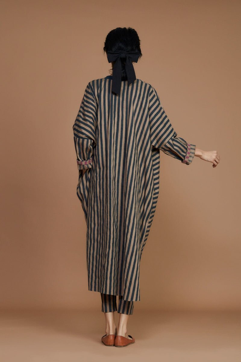 Mati Dresses Ribbed Cowl Tunic Striped Brown Dress