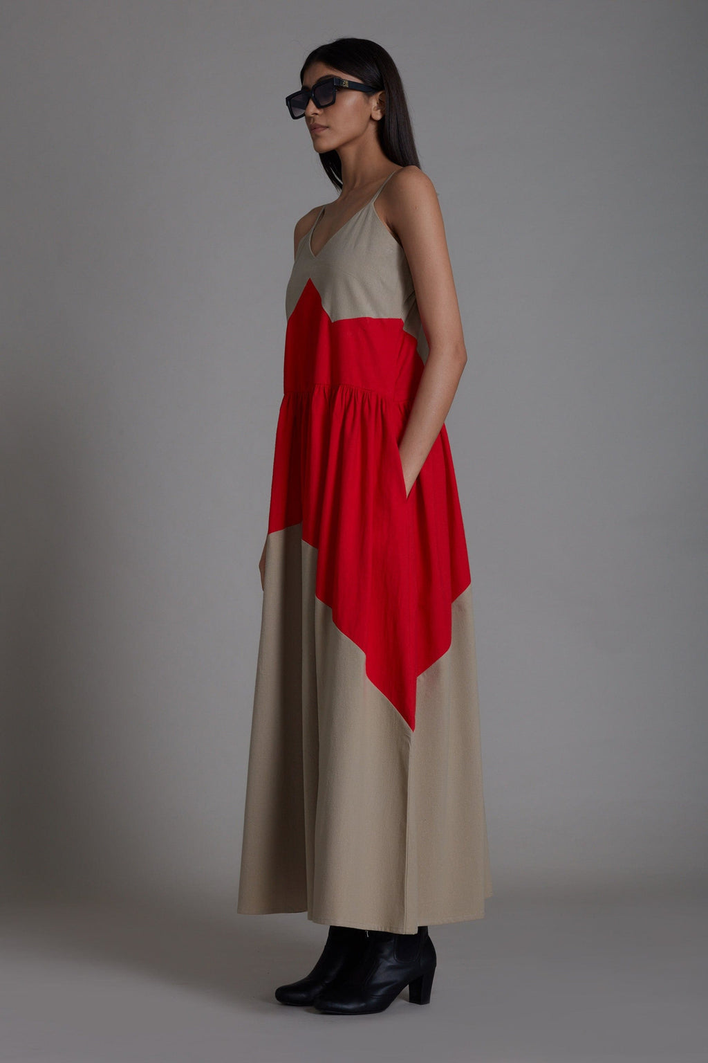 Mati Dresses Strap Beige & Red Dress