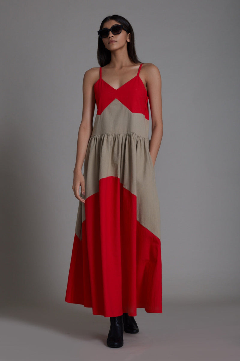 Mati Dresses Strap Red & Beige Dress