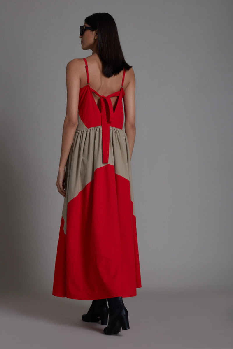 Mati Dresses Strap Red & Beige Dress
