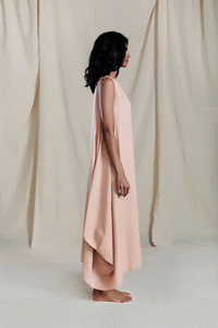 Handcrafted from Handwoven Organic Cotton, Peach Dress for Women by Sustainable Fashion Designer Clothing Label MATI