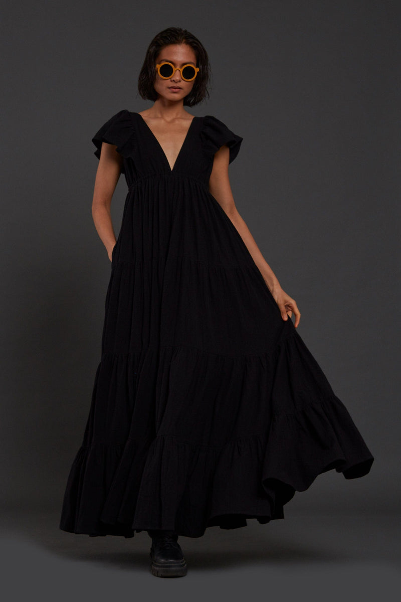 Mati Dresses XS Black Tiered Gown