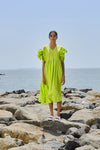 Mati Dresses XS Neon Green Ruffle Sleeve Dress
