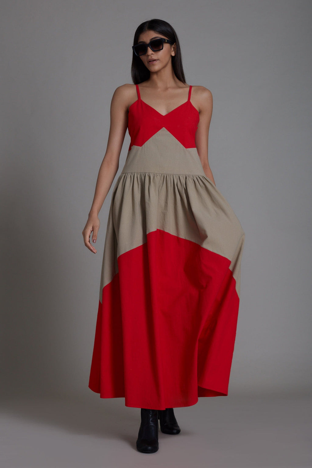 Mati Dresses XS Strap Red & Beige Dress