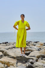 Mati Dresses XS Yellow Ruffle Sleeve Dress