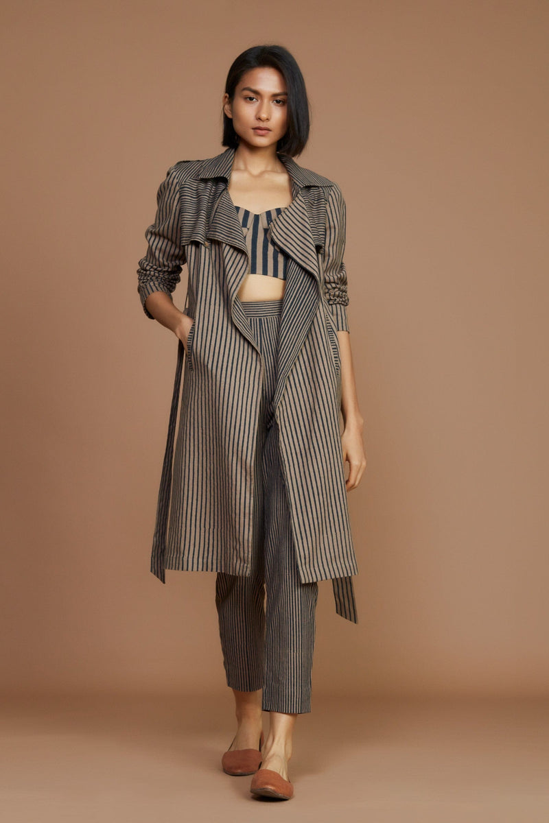 Mati JACKET Brown with Charcoal Striped Trench Jacket