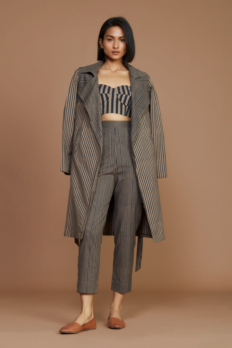 Mati JACKET Brown with Charcoal Striped Trench Jacket