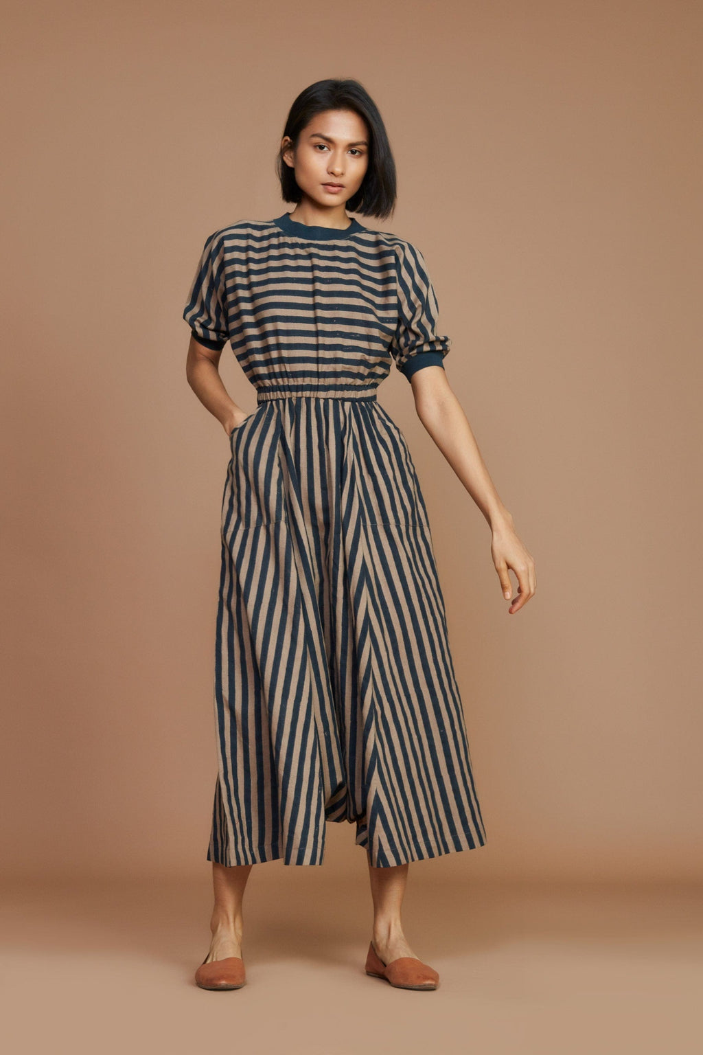 Mati Jumpsuits & Rompers Brown and Charcoal Striped Mati Sphara Jumpsuit