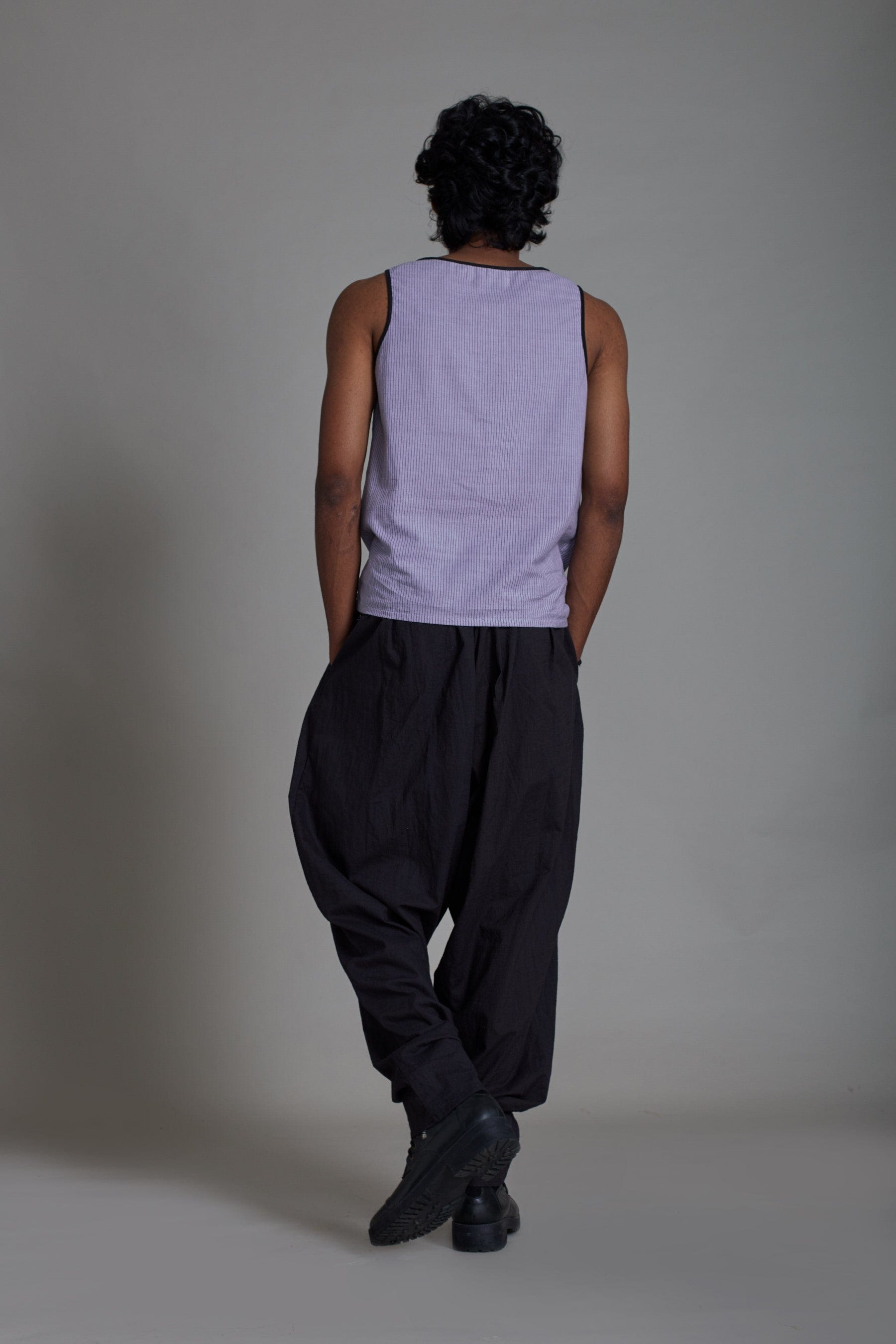 Mati Men's Lavender Striped Cotton Tank Top – Back View
