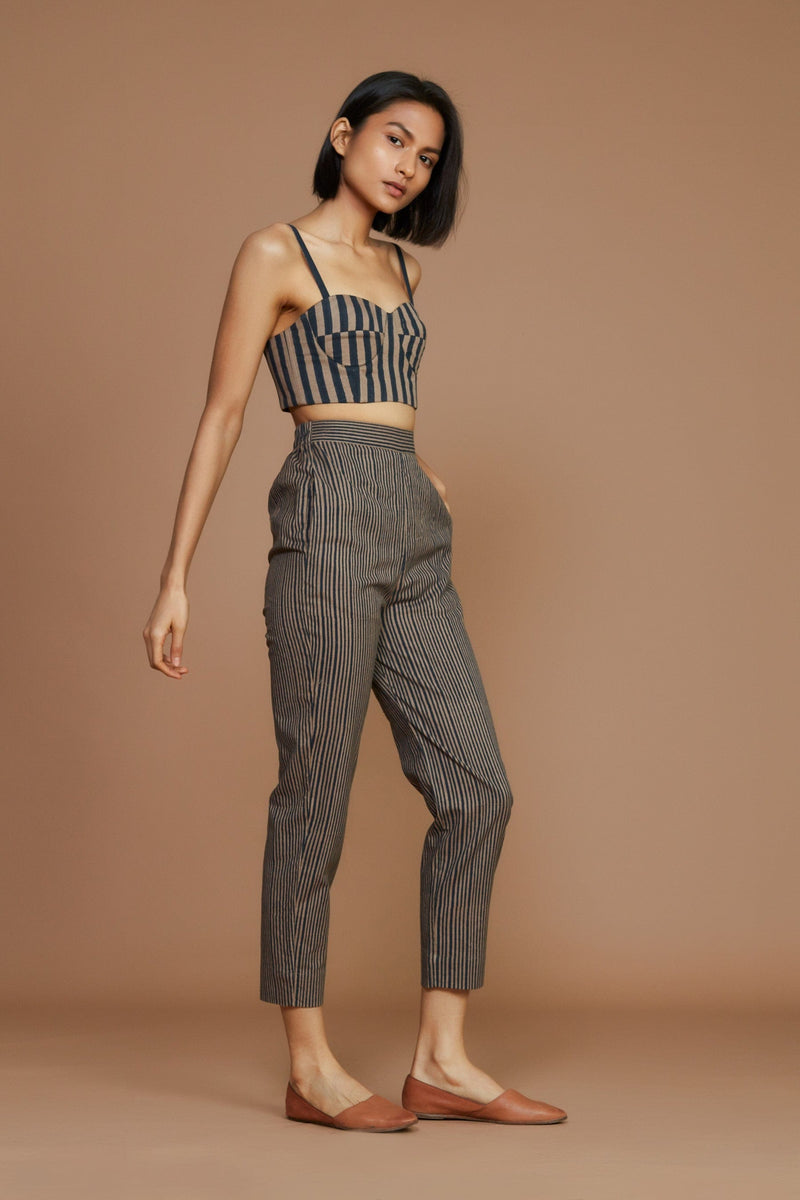 Mati Outfit Sets Brown with Charcoal Striped Corset & Pant Co-Ord Set(2 pcs)