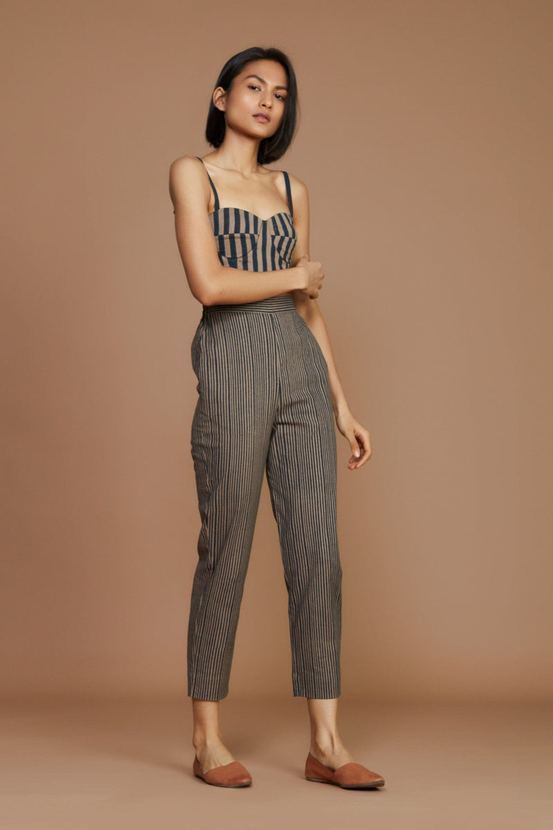 Mati Outfit Sets Brown with Charcoal Striped Corset & Pant Co-Ord Set(2 pcs)