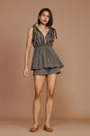 Mati Outfit Sets Brown With Charcoal Striped Frill Top and Shorts Co-Ord Set