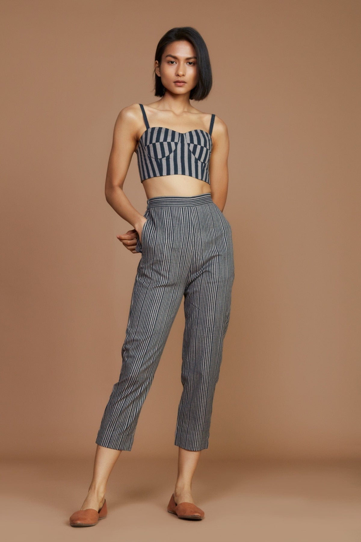 Co Ord Striped Crop Top And Pants Set Women Ribbed Crop Top Pants
