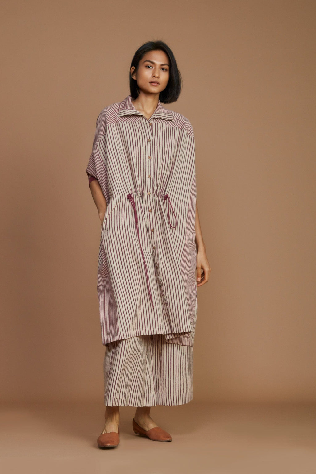 Mati Outfit Sets Ivory With Mauve Striped Kaftan Co-Ord Set
