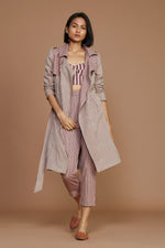 Mati Outfit Sets Ivory with Mauve Striped Trench & Corset Co-Ord Set (3 pcs)