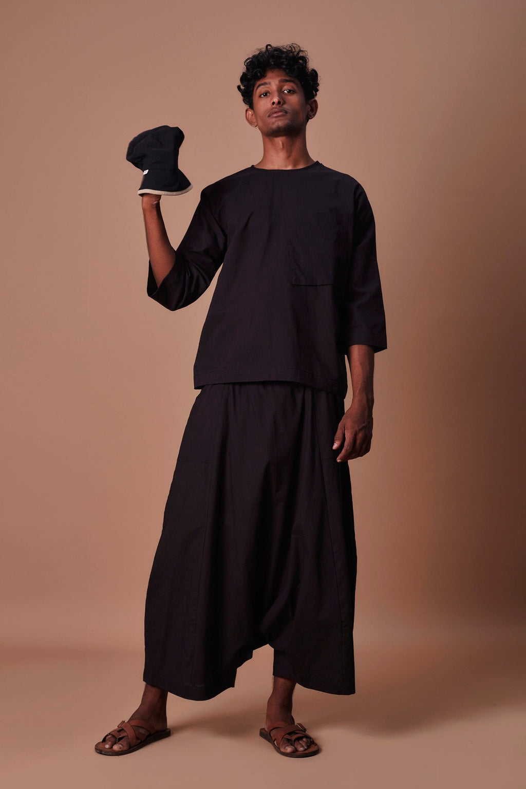 Mati Outfit Sets Mati Black Cross Pocket Top & Harem Pants Set (2 pcs)