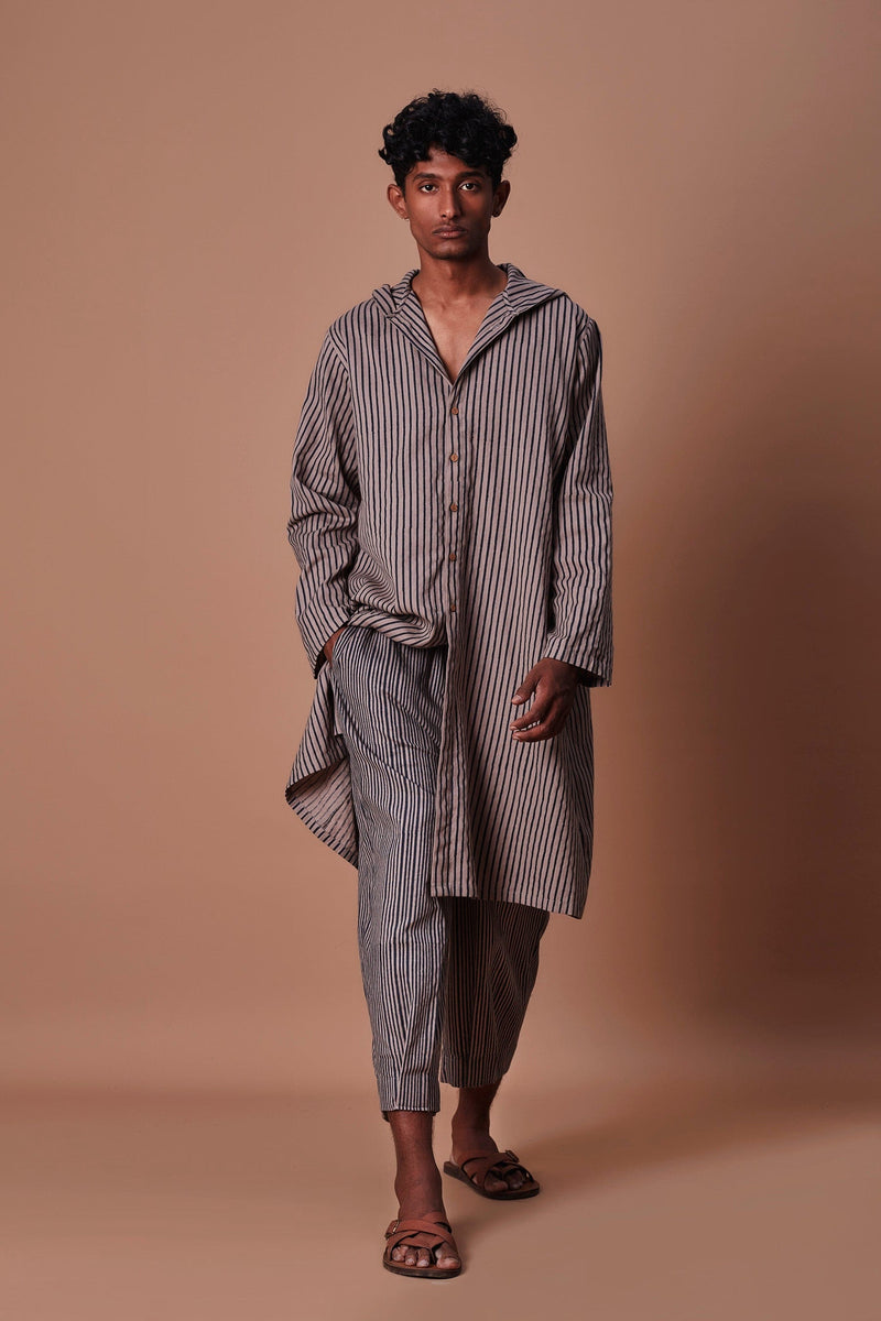 Mati Outfit Sets Mati Men's Brown Hooded Striped Kurta