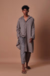 Mati Outfit Sets Mati Men's Grey Hooded  Striped Kurta