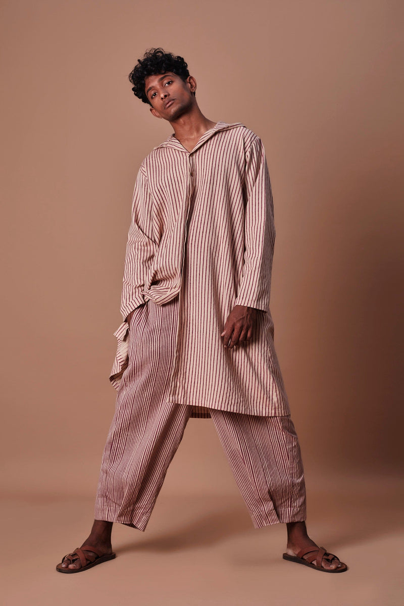 Mati Outfit Sets Mati Men's Mauve Hooded  Striped Kurta