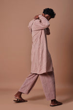 Mati Outfit Sets Mati Men's Mauve Hooded  Striped Kurta