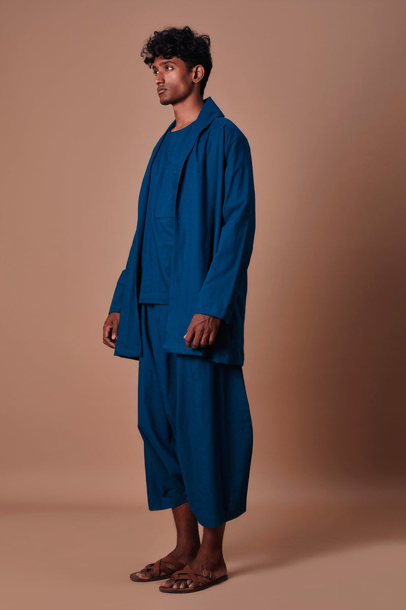 Mati Outfit Sets Mati Teal Blue Cross Pocket Top, Jacket & Harem Set (3 pcs)