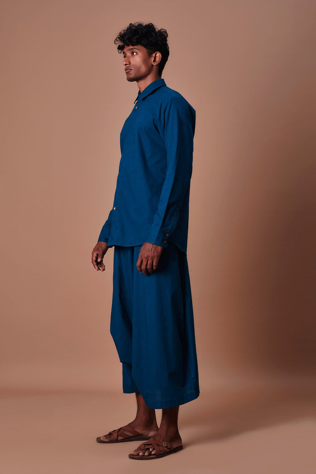 Mati Outfit Sets Mati Teal Blue Double Buttoned Shirt and Harem Pant Set (2 pcs)