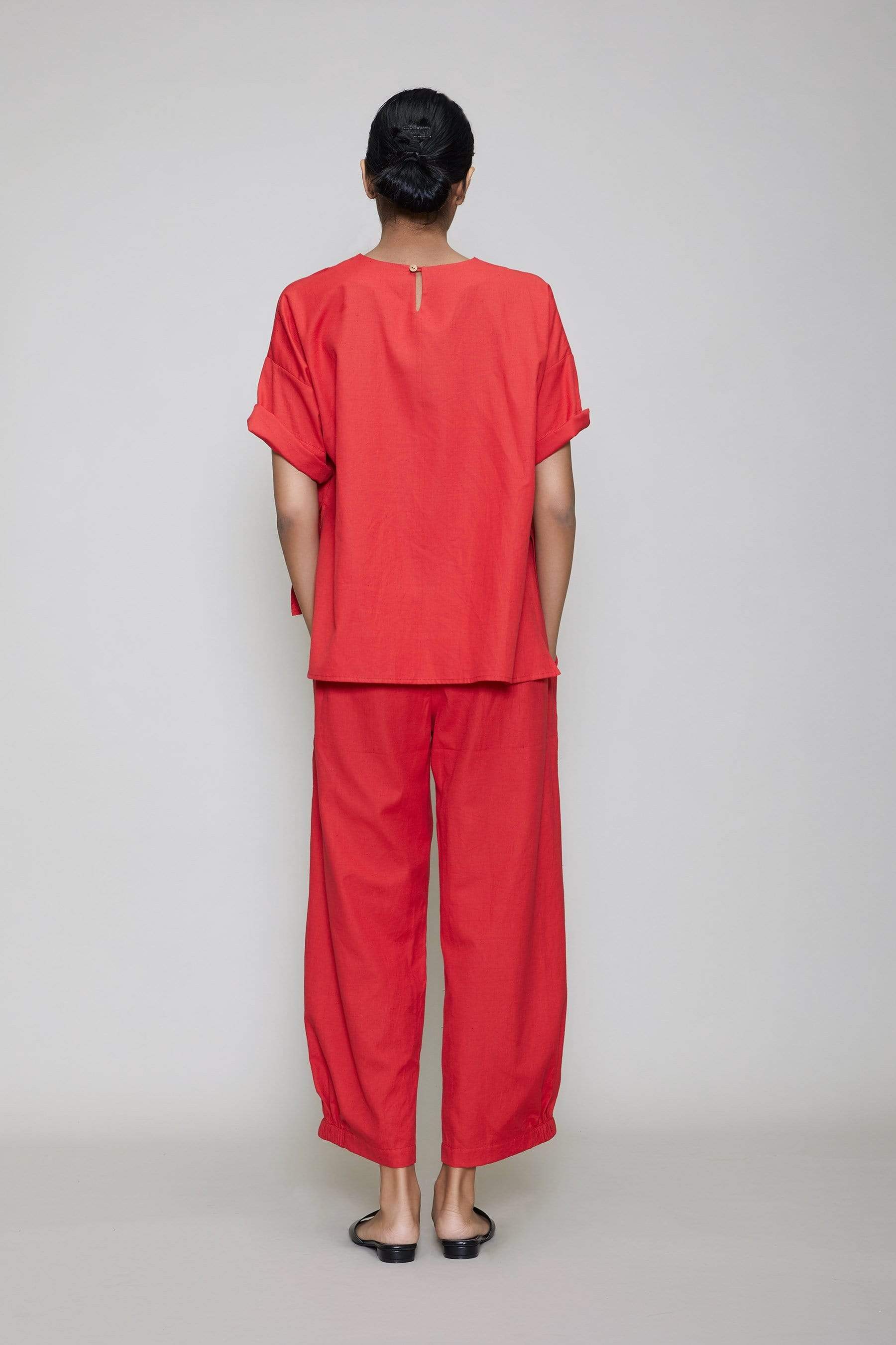 Handcrafted from Handwoven Organic Cotton, Red Coord Set for Women by Sustainable Fashion Designer Clothing Label MATI
