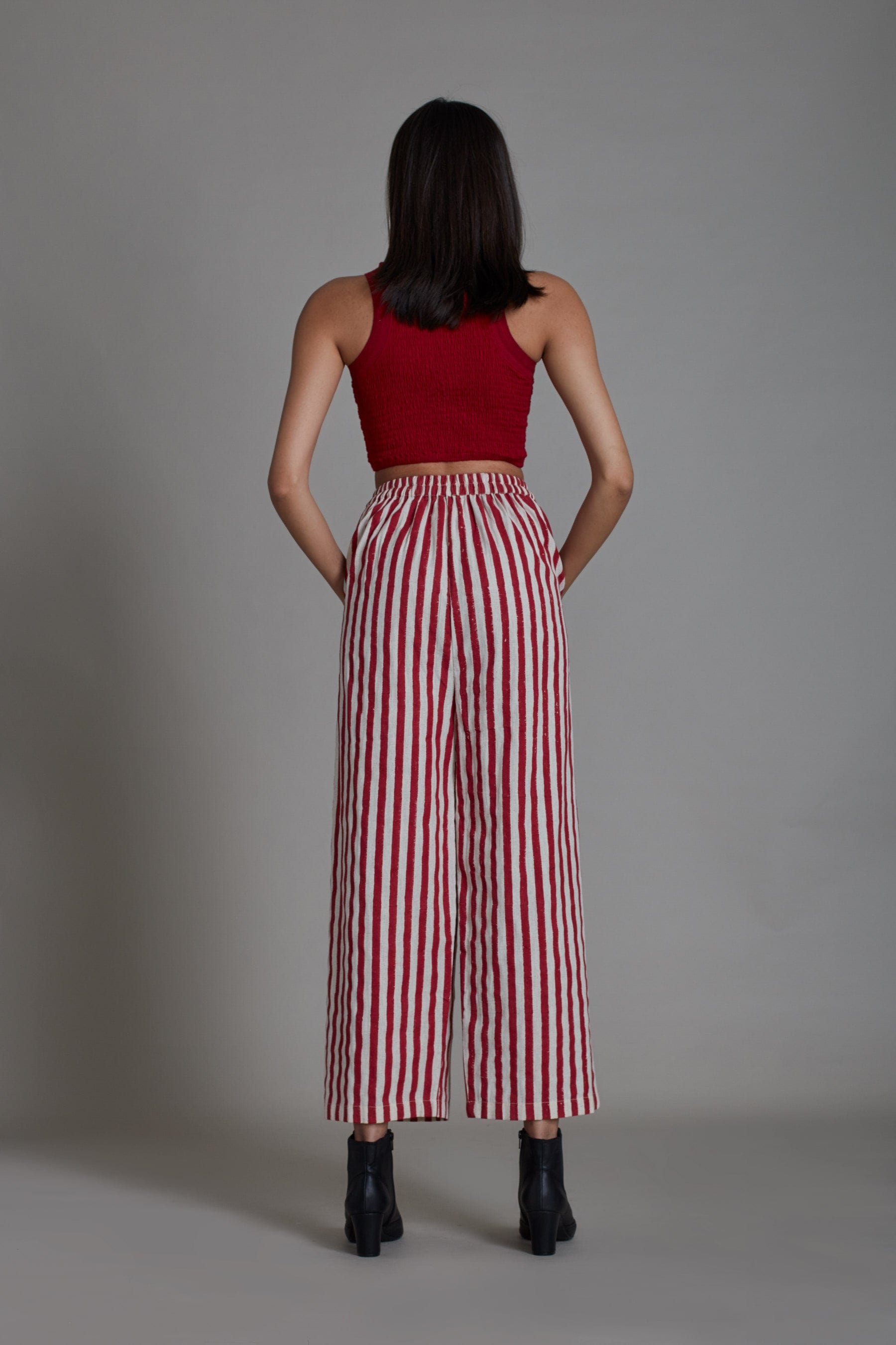 Buy Striped Cotton Trousers Drawstring Back Elastic WaistS Brown at  Amazonin