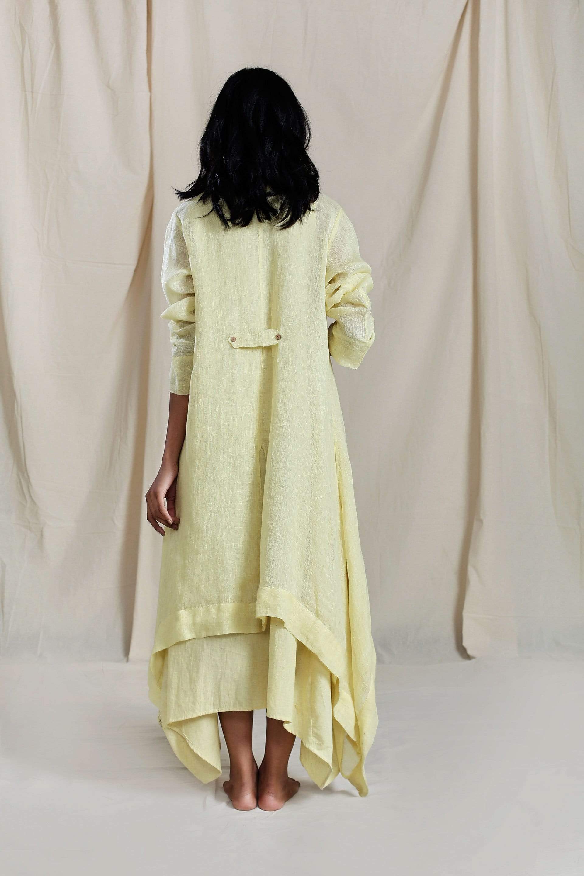 Handcrafted from Handwoven Organic Cotton, Yellow Dress & Jacket Coord Set for Women by Sustainable Fashion Designer Clothing Label MATI