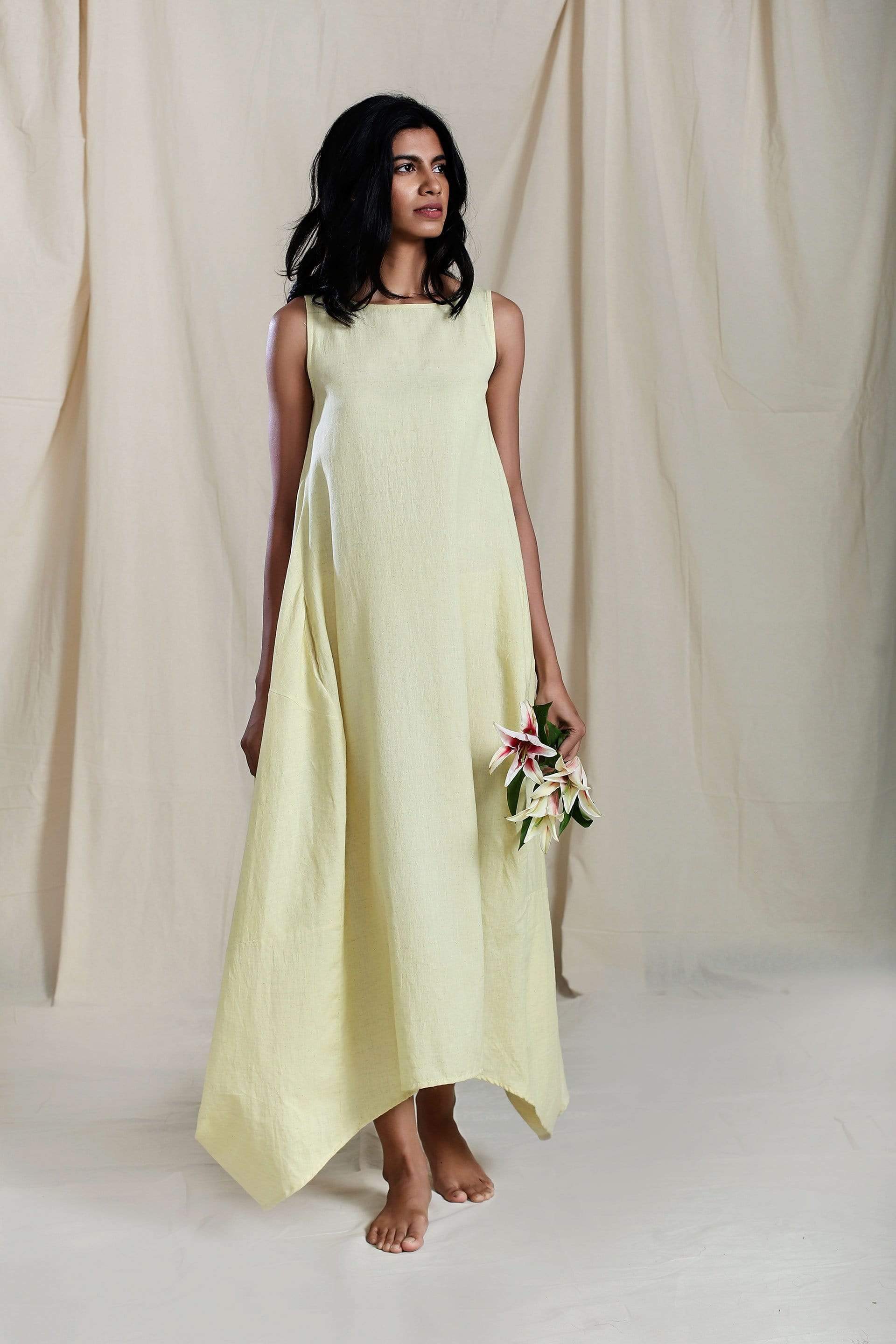 Handcrafted from Handwoven Organic Cotton, Yellow Dress & Jacket Coord Set for Women by Sustainable Fashion Designer Clothing Label MATI