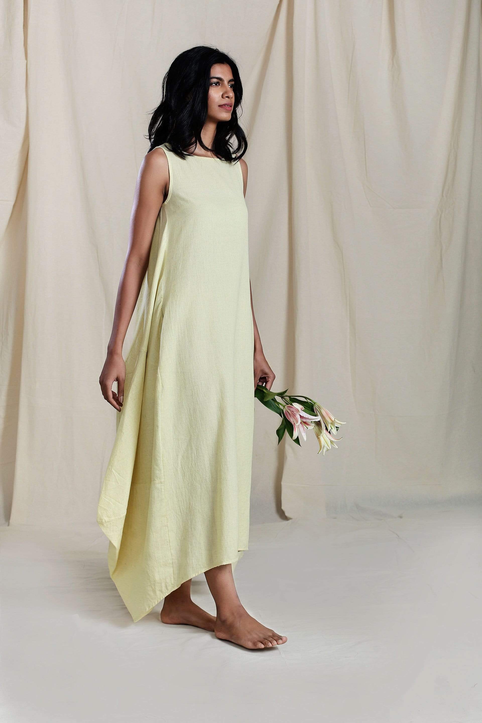 Handcrafted from Handwoven Organic Cotton, Yellow Dress & Jacket Coord Set for Women by Sustainable Fashion Designer Clothing Label MATI