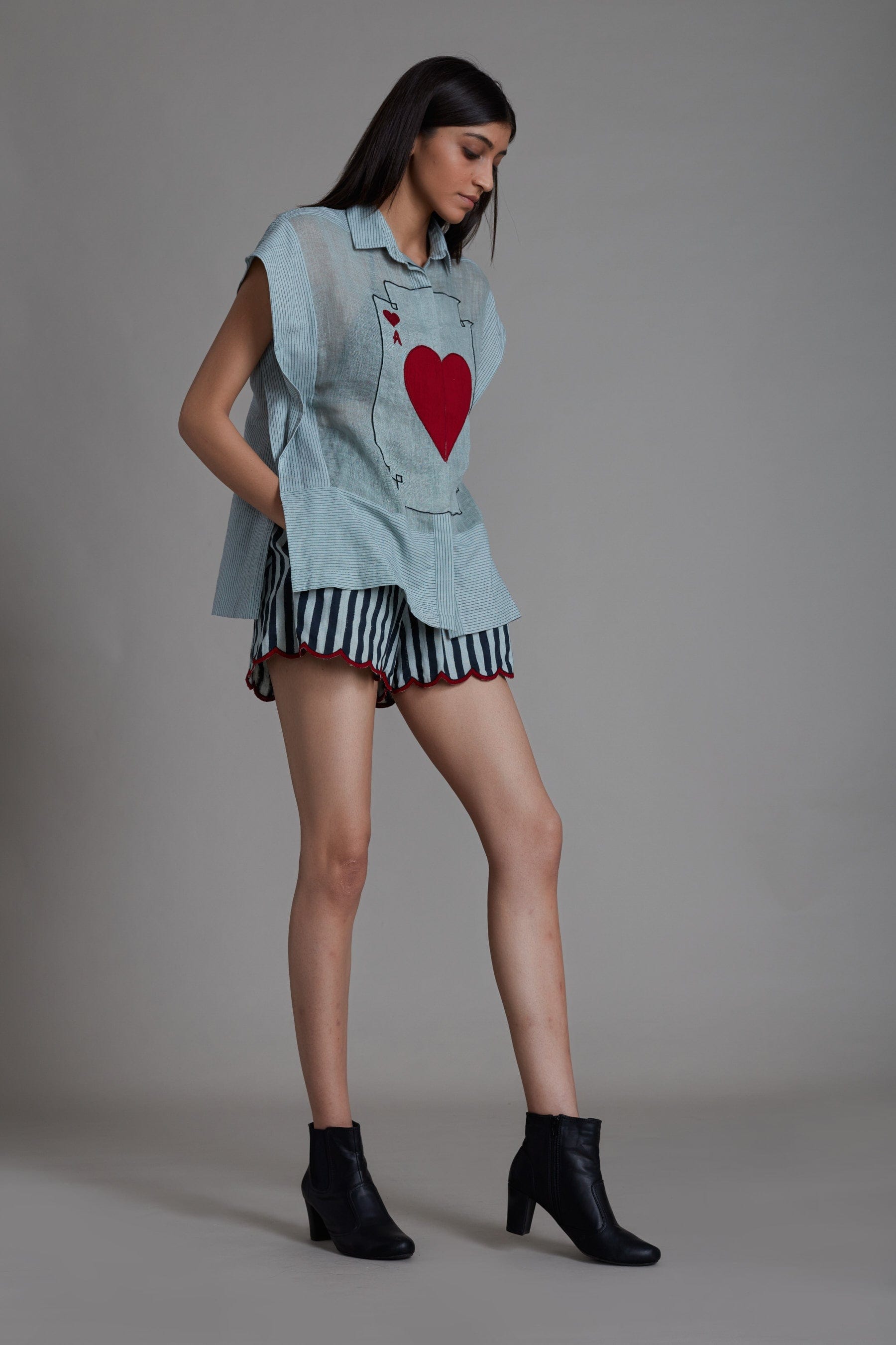 Handmade from Handwoven Organic Cotton & Linen, Blue Kaftan Shirt & Shorts Coord Set for Women by Sustainable Fashion Designer Clothing Label MATI
