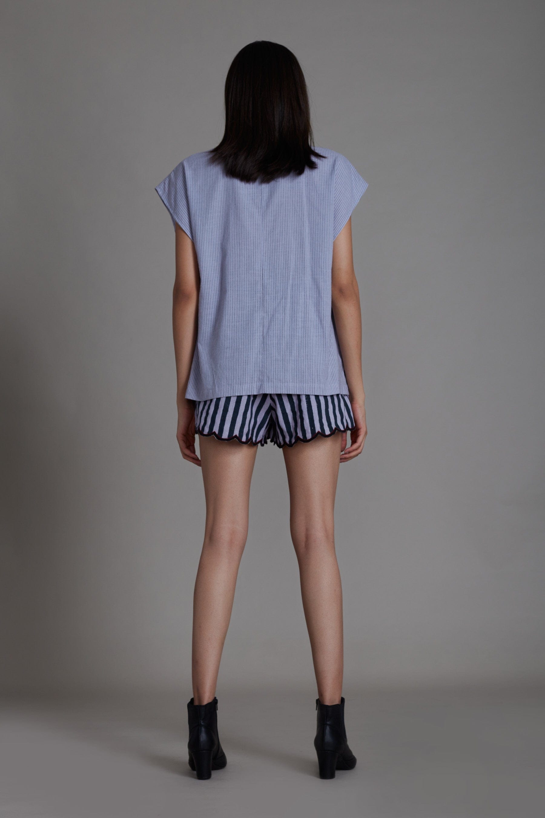 Handmade from Handwoven Organic Cotton & Linen, Lavender Kaftan Shirt & Shorts Coord Set for Women by Sustainable Fashion Designer Clothing Label MATI