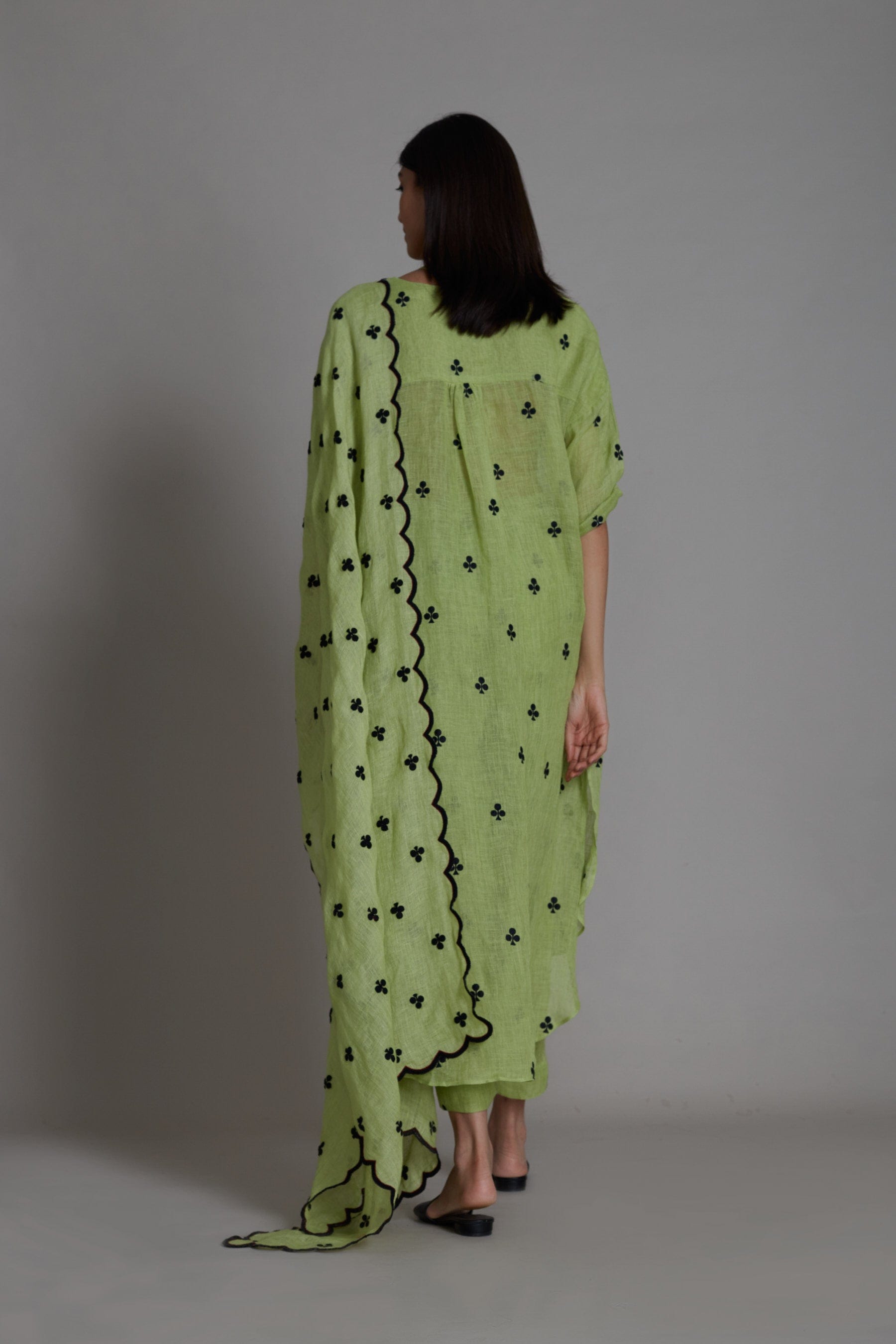 Pure Linen coord set in Green with Embroidered Motifs by Sustainable Clothing Label MATI