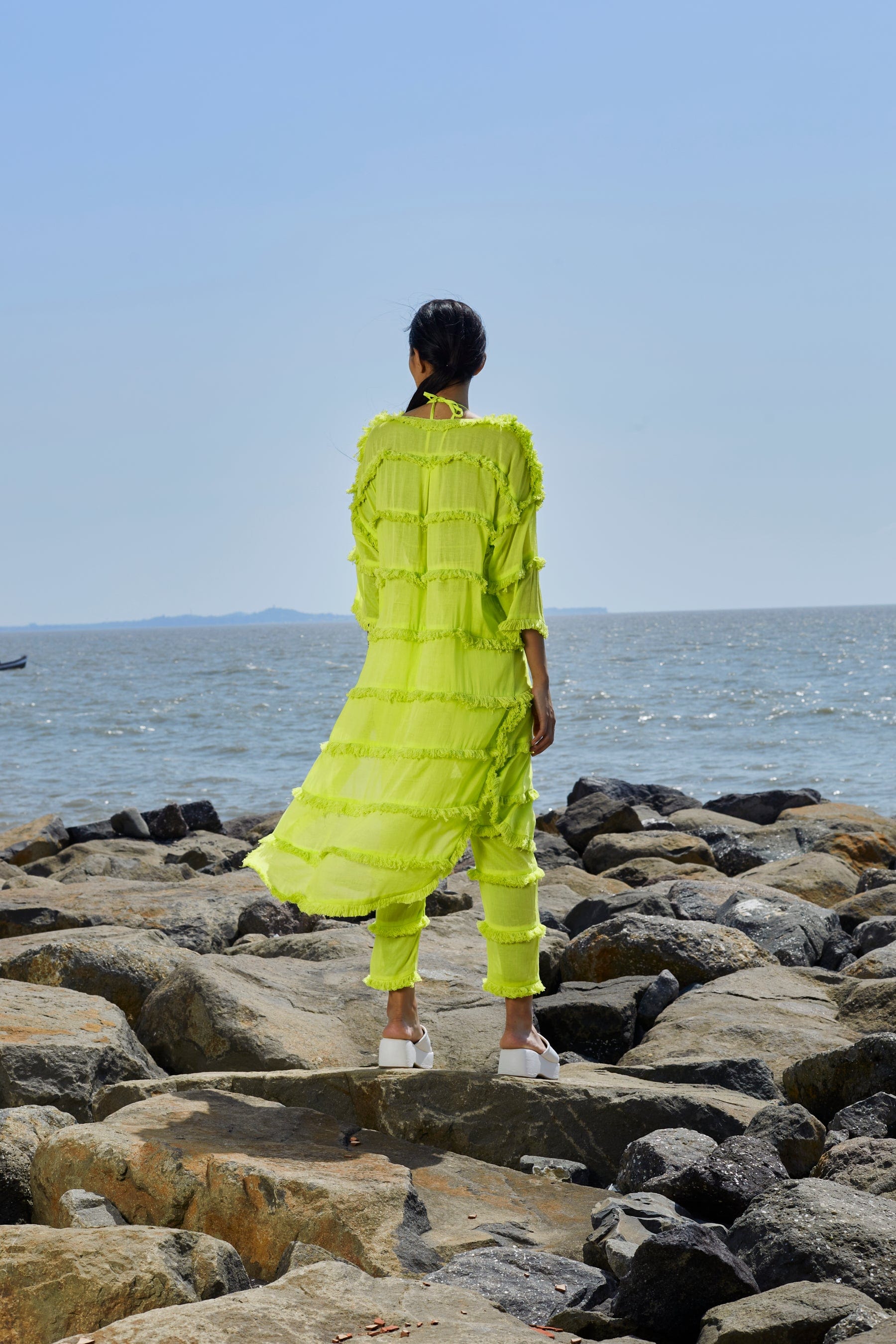Mati SEPERATES Neon Green Tassle Tier Tunic Set