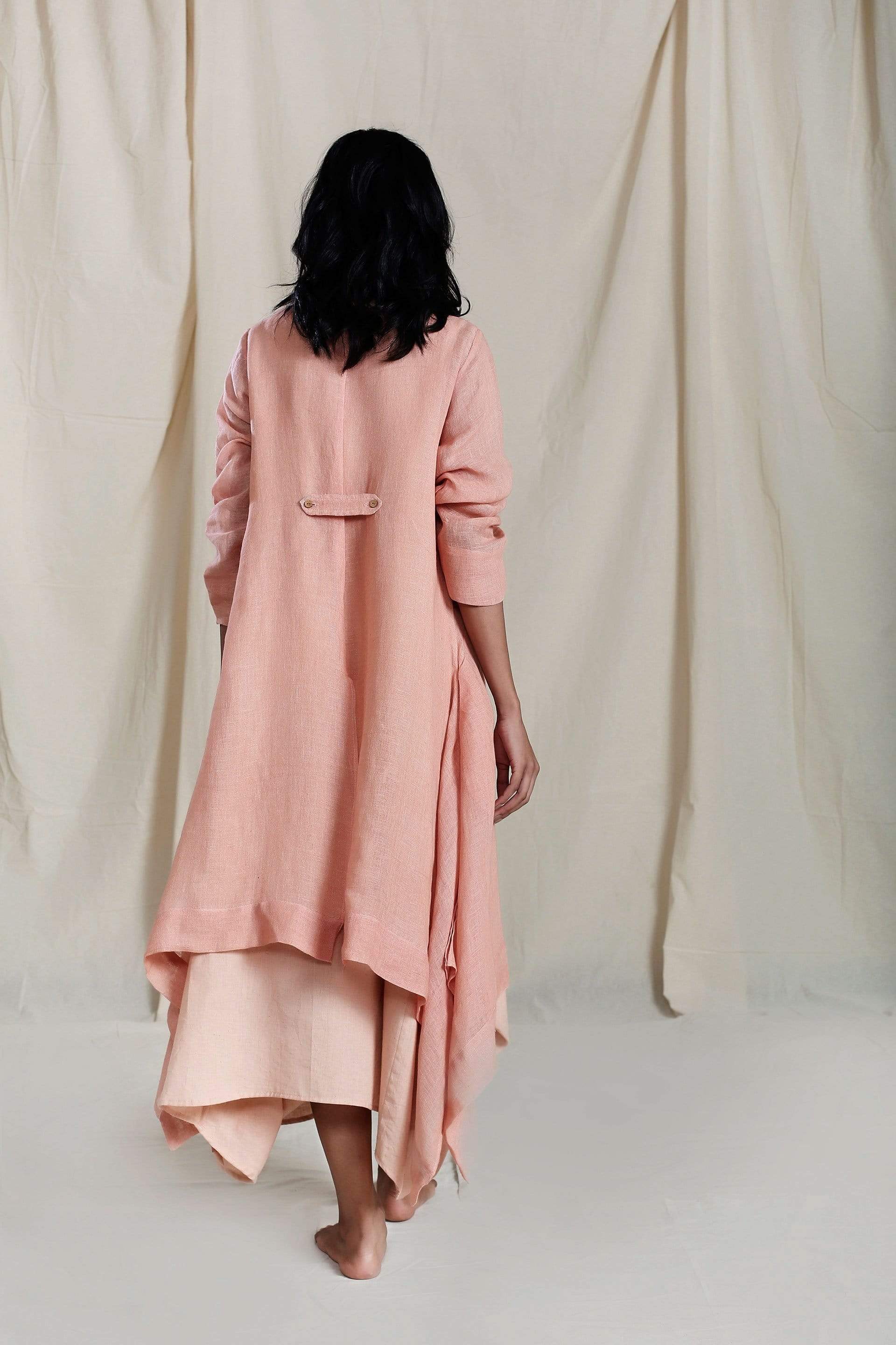 Handcrafted from Handwoven Organic Cotton & Linen, Pink Dress & Jacket Coord Set for Women by Sustainable Fashion Designer Clothing Label MATI