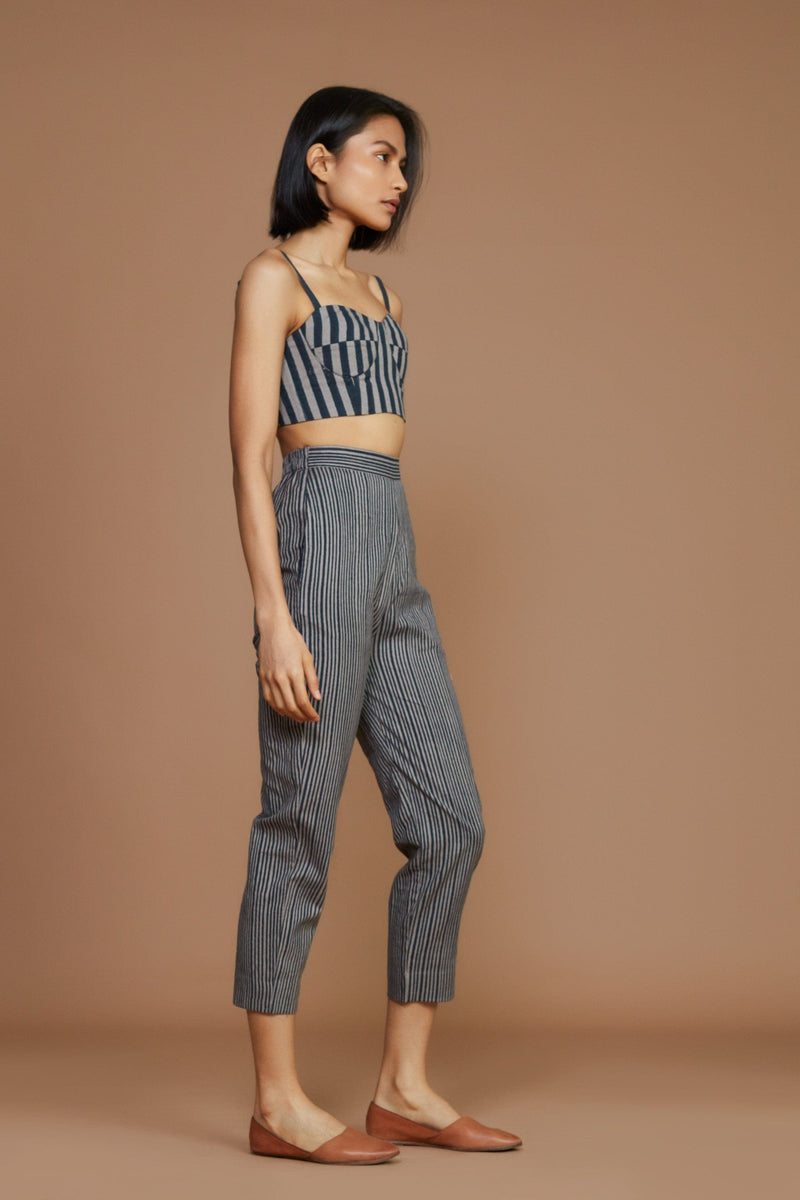 Mati Shirts & Tops Grey with Charcoal Striped Corset
