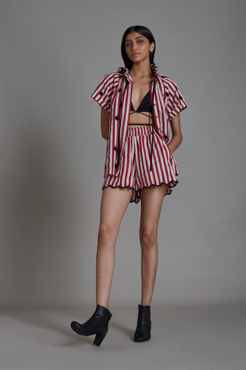 Mati TOPS Stripe Tora Shirt - Red with Black Stripe
